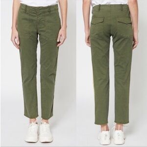 Nili Lotan Low Rise Utility Cropped Stretch Cotton Raw Hem Olive Ankle Pants 10